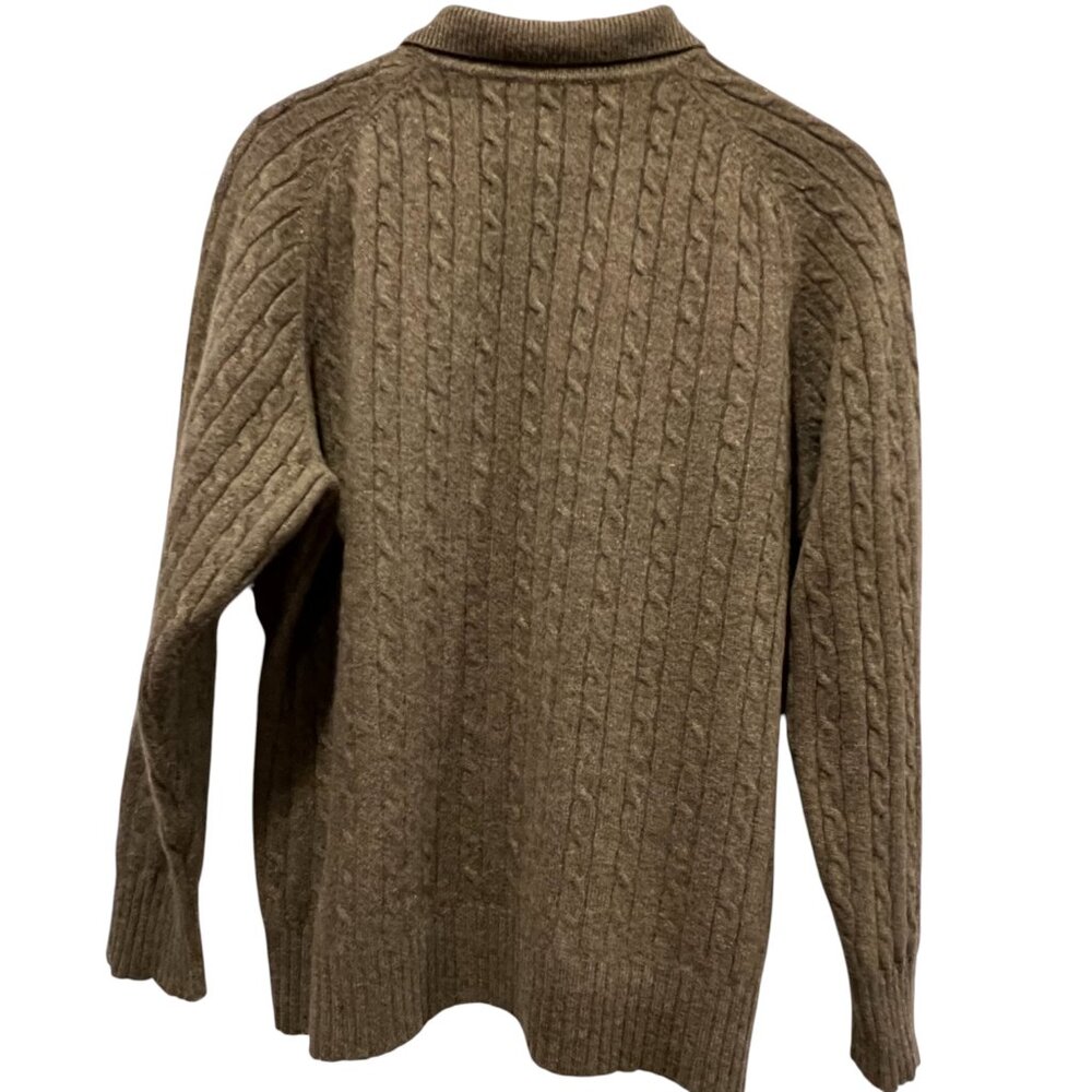 Allen Solly Cashmere 2-Ply Cable Knit Polo Sweater, Olive Green, L - Picture 4 of 8